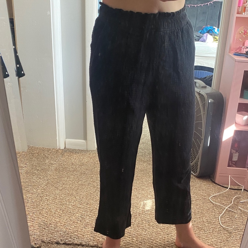 H&M Black Cotton Wide-Leg Cropped Pants
